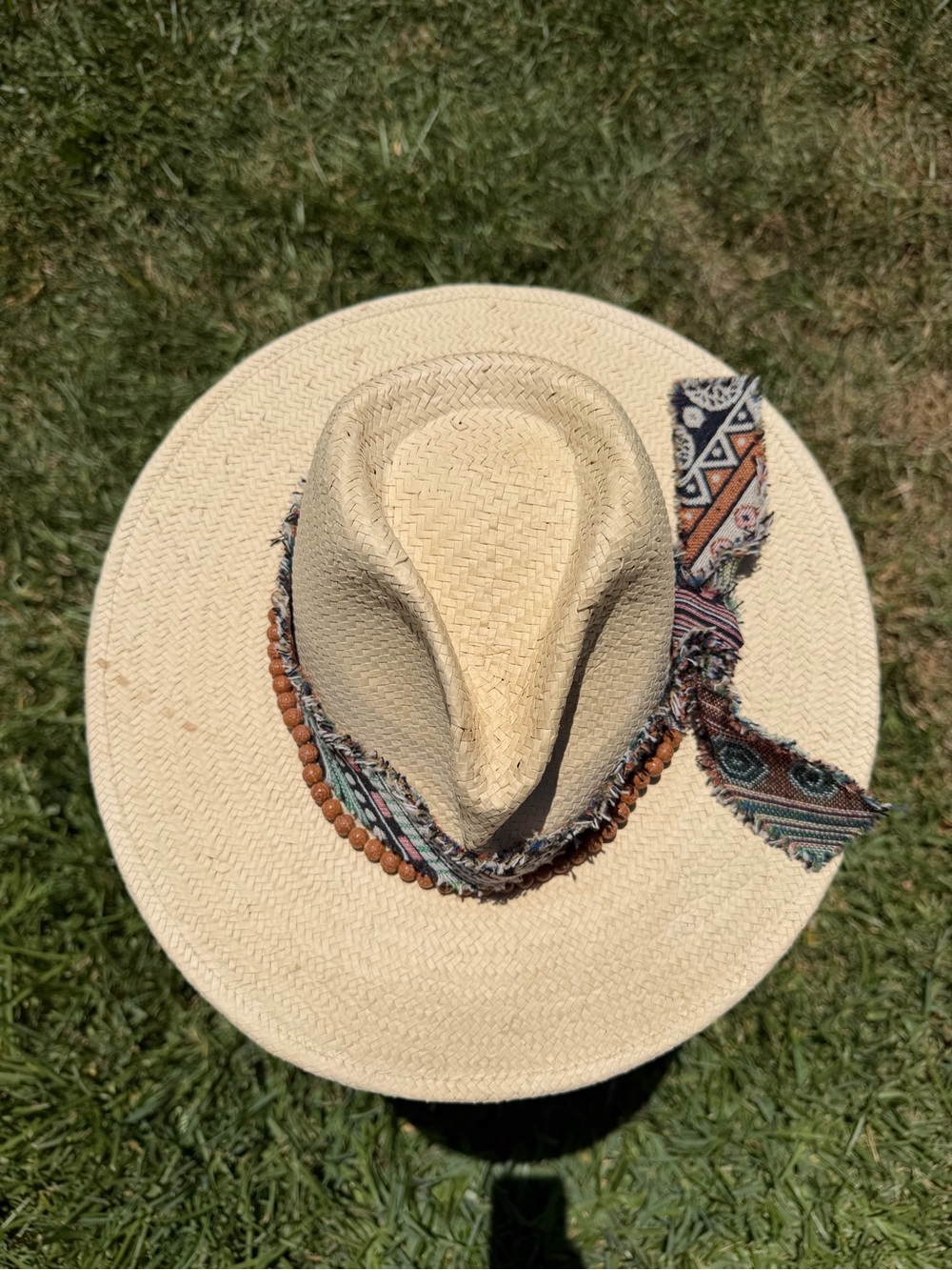 Wyeth Boho Straw Fedora Hat with Patterned Scarf Band - Picture 7 of 7